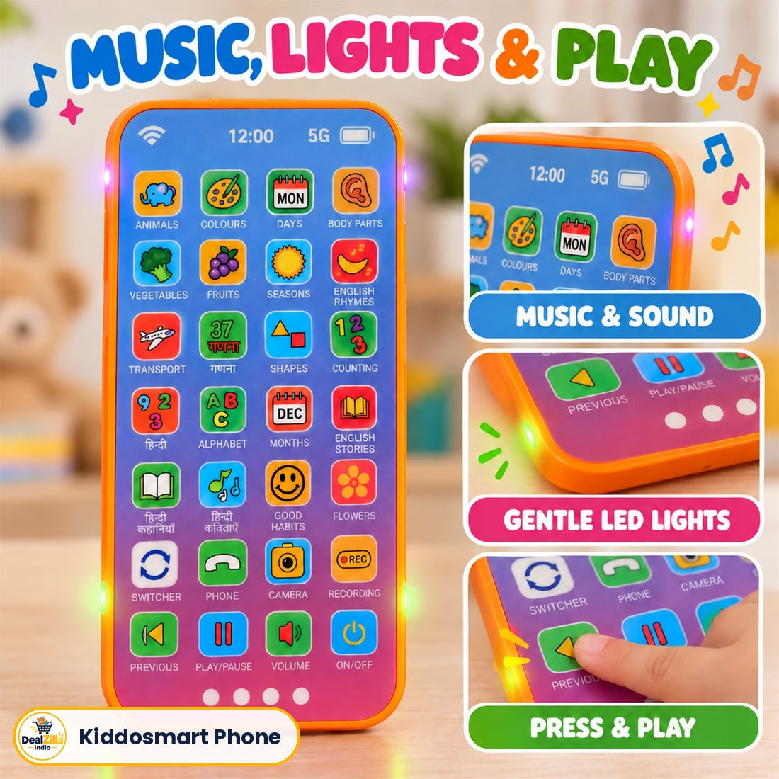 DealZilla™ KiddoSmart Screen-Free Learning Phone | Bilingual (Hindi + English)